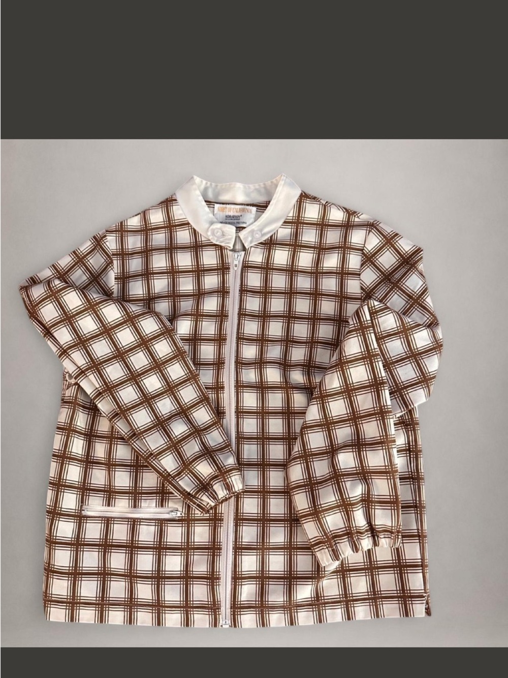 Vintage 70’s Plaid Brown athletic style Jacket with White Trim button collar